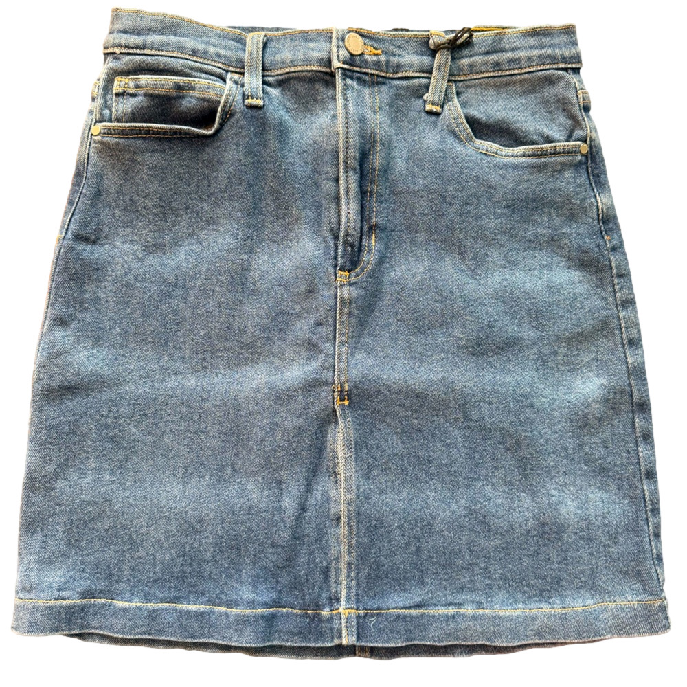 JUST BLACK DENIM Women’s Jean Skirt high front slit Dark Blue Denim Midi Skirt